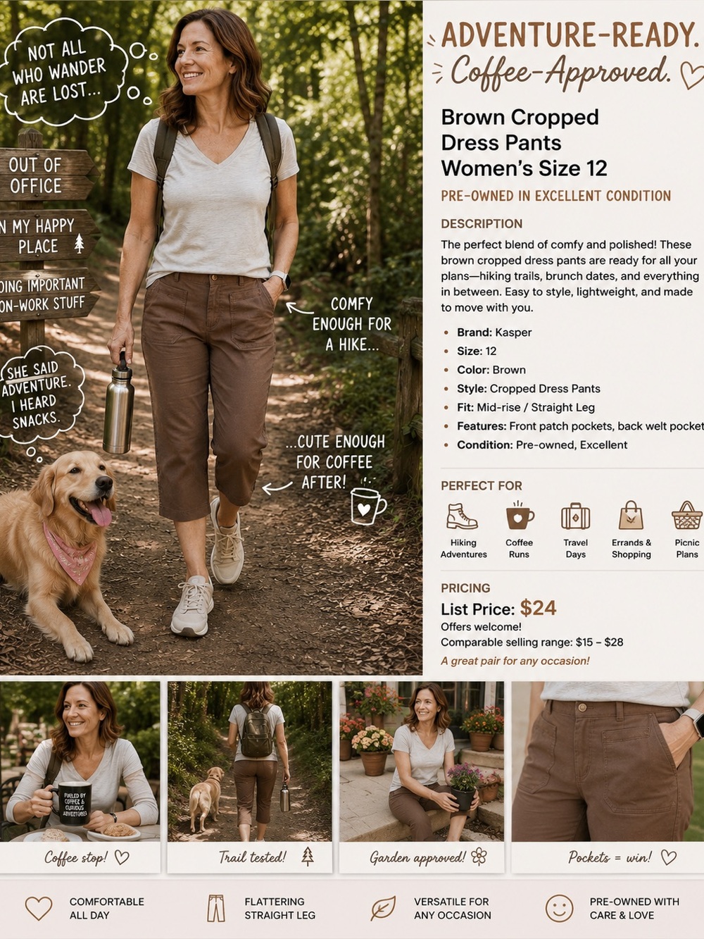 Natural Reflections Brown Crop Utility Capris
